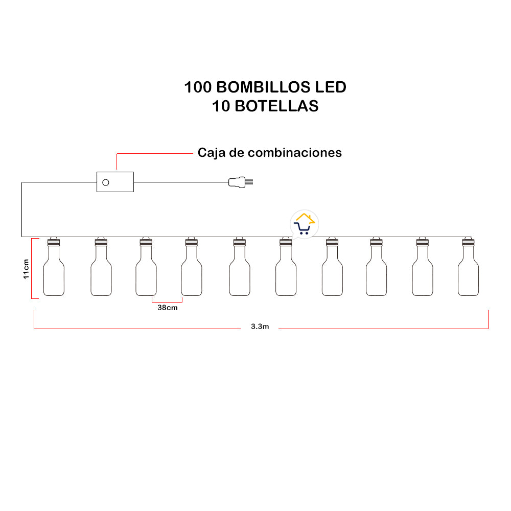 Guirnalda Luces Micro Led Botellas x10 Navidad 3.3 Mts