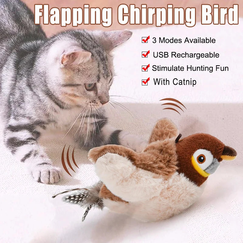 🟡 Juguete volador interactivo para gatos, pájaro batiente recargable para gatos de interior, juguetes de peluche activados por tacto para gatos