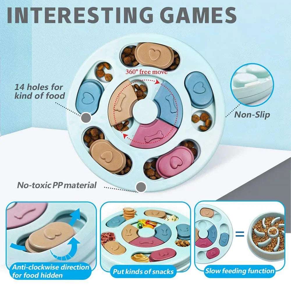 🟡 Juguetes rompecabezas para perros, alimentador lento, interactivo, aumenta el IQ, dispensador de comida, cuenco antideslizante para comer lentamente, juegos de comida para perros y gatos