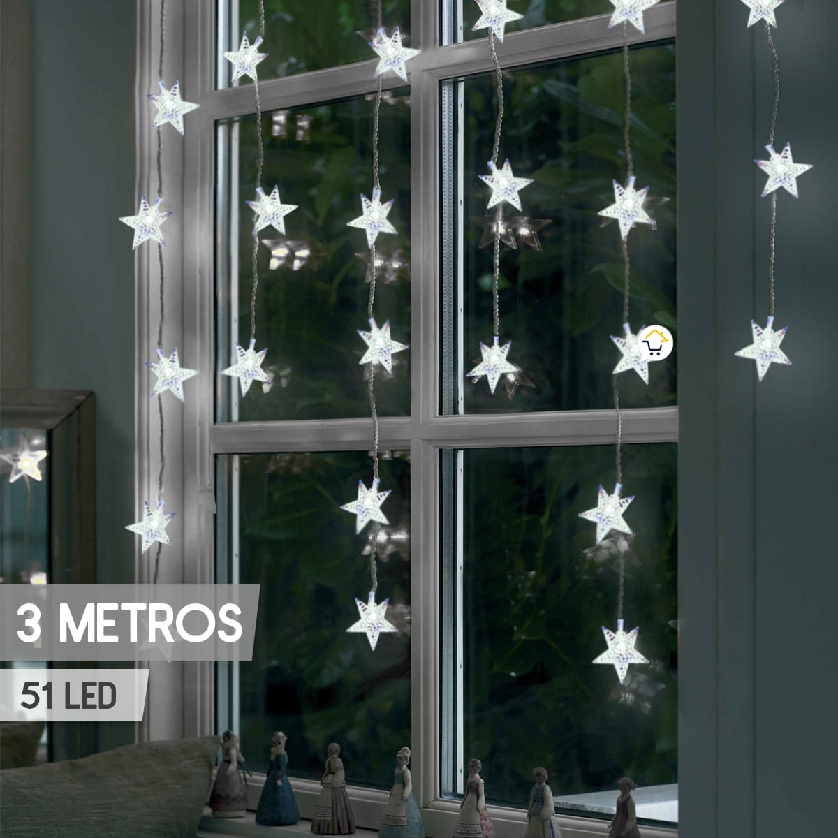 Luces Led Estrellas 3 Mts Extensión Cortina Luz Navidad Blanco