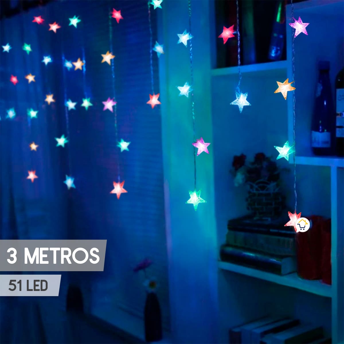 Luces Led Estrellas 3 Mts Extensión Cortina Luz Navidad Multicolor