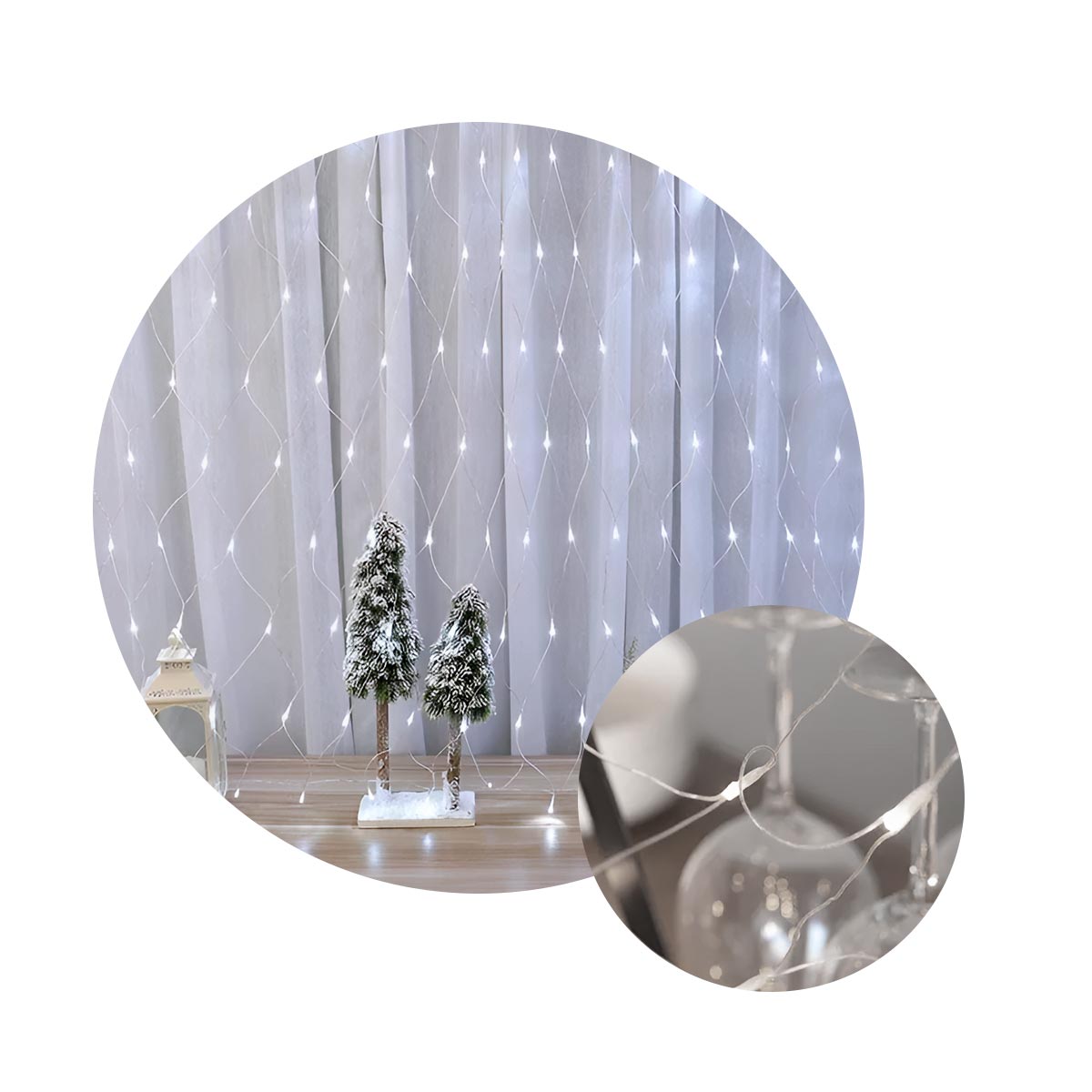 Luces Malla LED 480 Luces 4x1 Mts Luz Navidad Blanco Cable Transparente