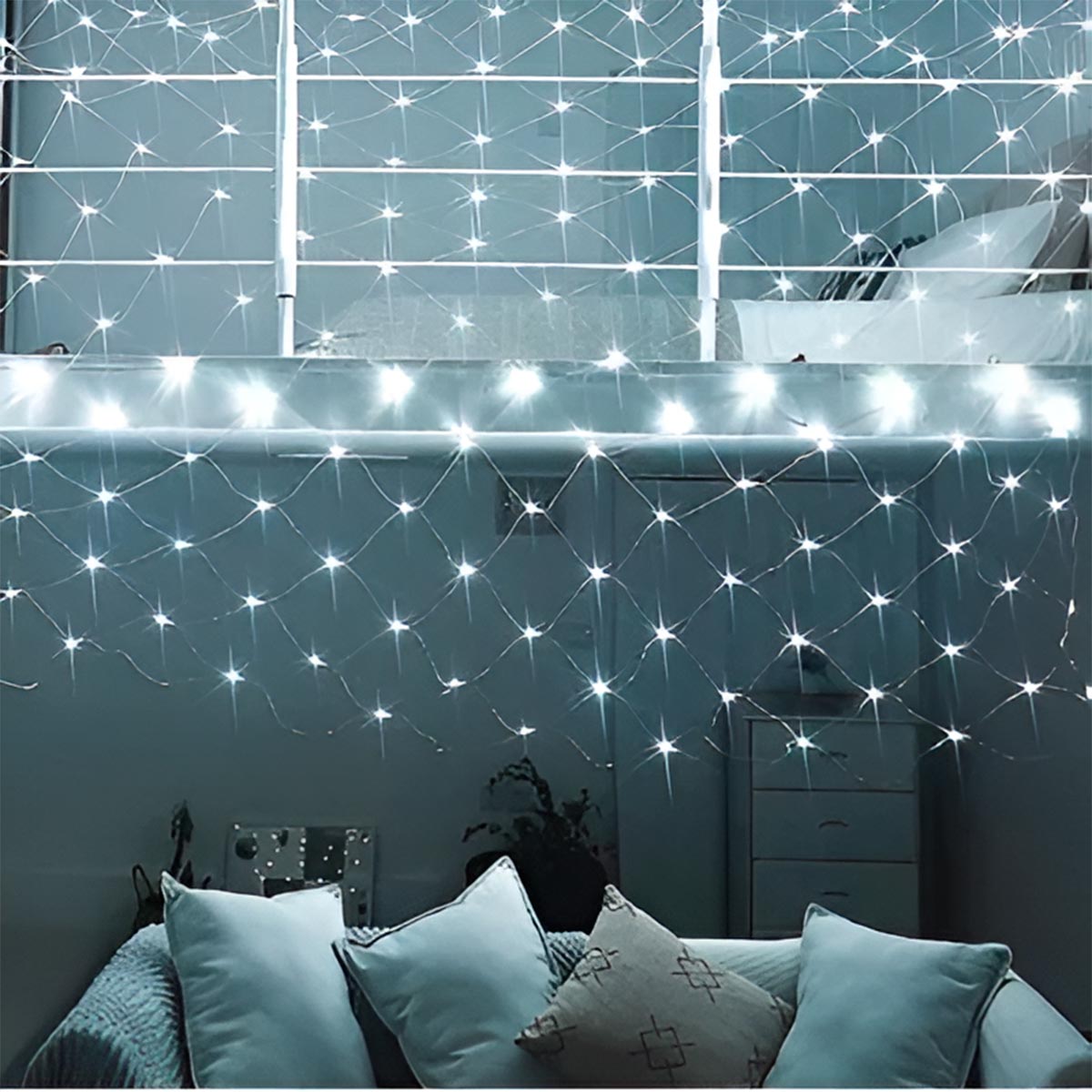 Luces Malla LED 480 Luces 4x1 Mts Luz Navidad Blanco Cable Transparente