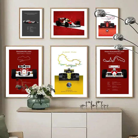 Fórmula 1 Race Track F1 Car Racing Helmet arte de pared, pintura en lienzo, carteles nórdicos e impresiones, imágenes de pared para decoración de sala de estar y habitación