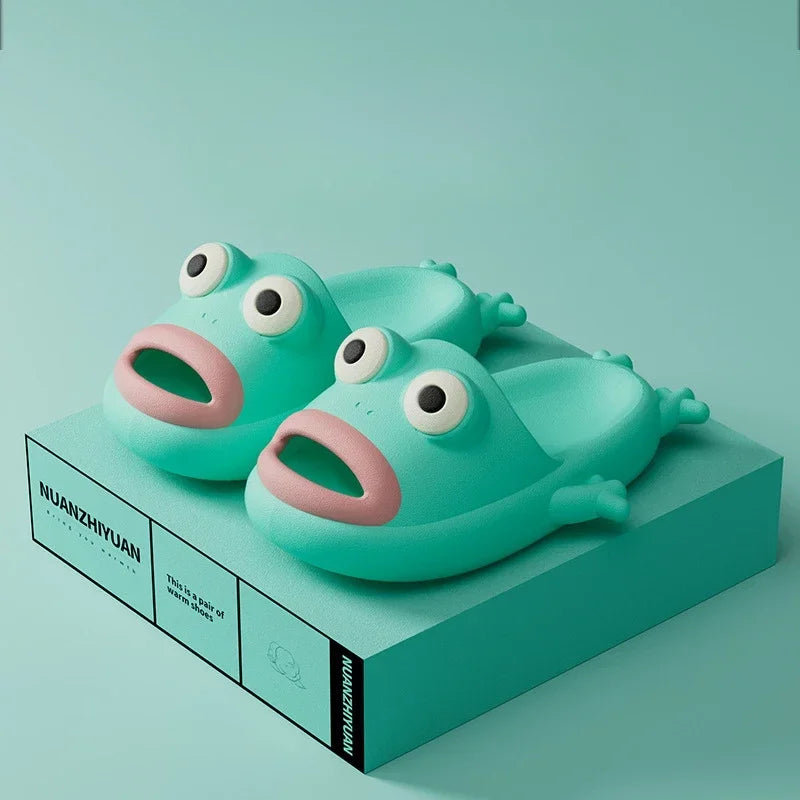 🟡 Sandalias de casa de rana, chanclas, sandalias de suela blanda, zapatos de casa antideslizantes y la para playa, chanclas Unisex extrañas con plataforma