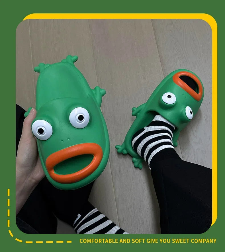 🟡 Sandalias de casa de rana, chanclas, sandalias de suela blanda, zapatos de casa antideslizantes y la para playa, chanclas Unisex extrañas con plataforma