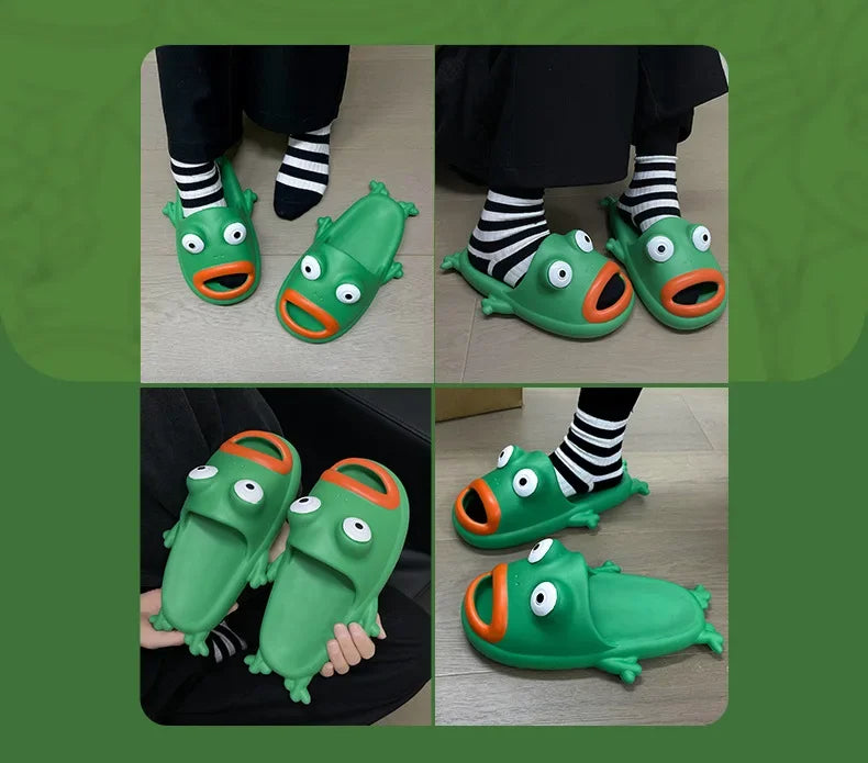 🟡 Sandalias de casa de rana, chanclas, sandalias de suela blanda, zapatos de casa antideslizantes y la para playa, chanclas Unisex extrañas con plataforma