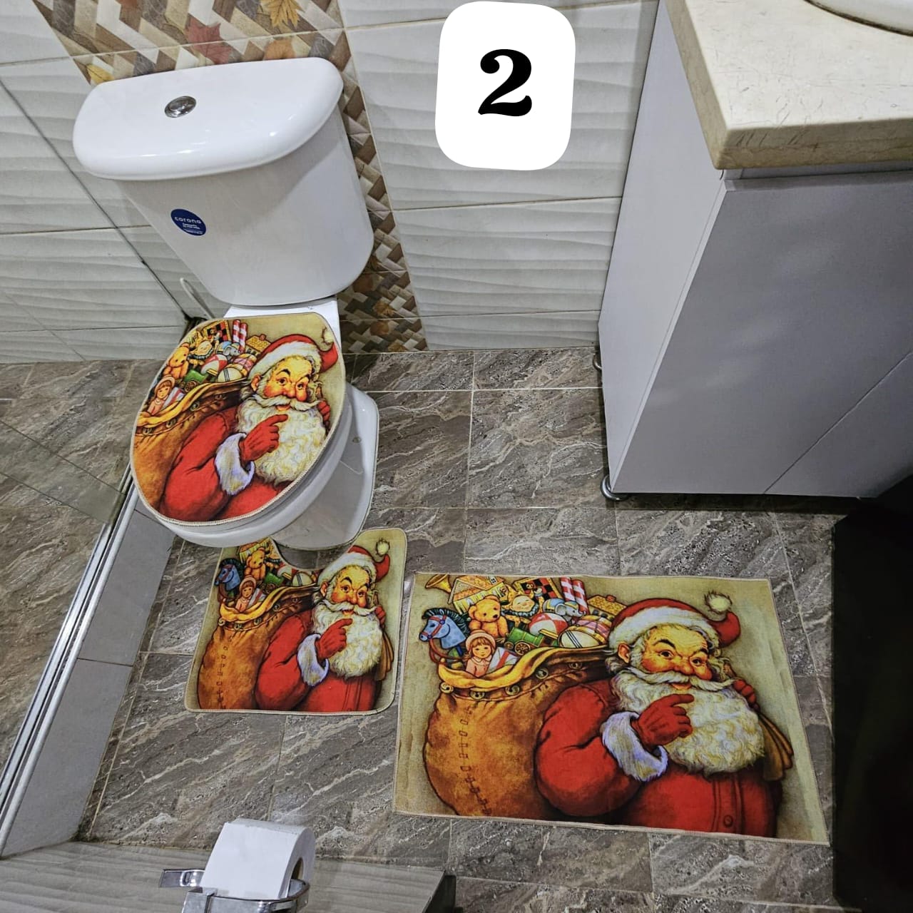 Set Tapete Para Baño Navideño