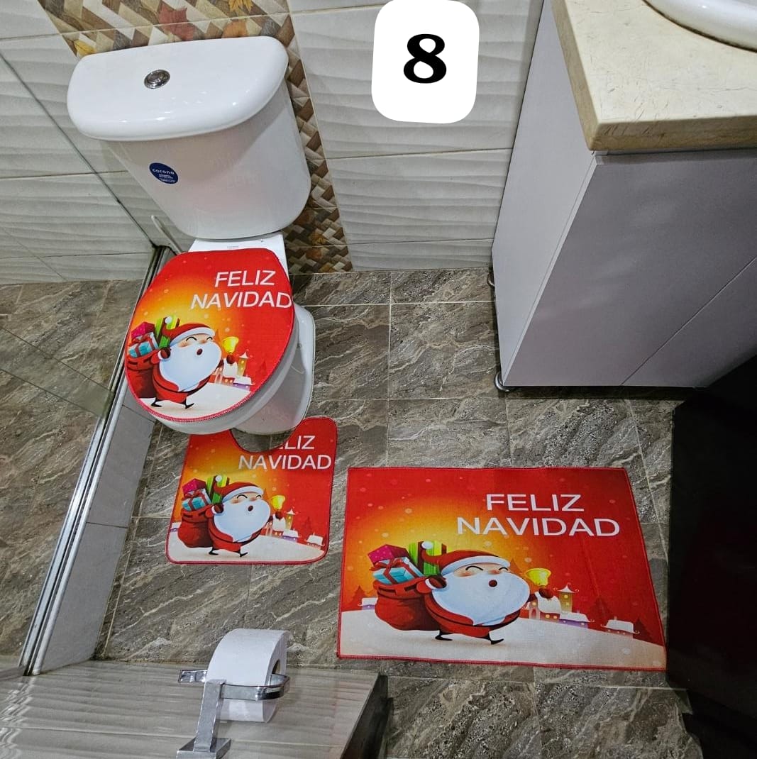 Set Tapete Para Baño Navideño