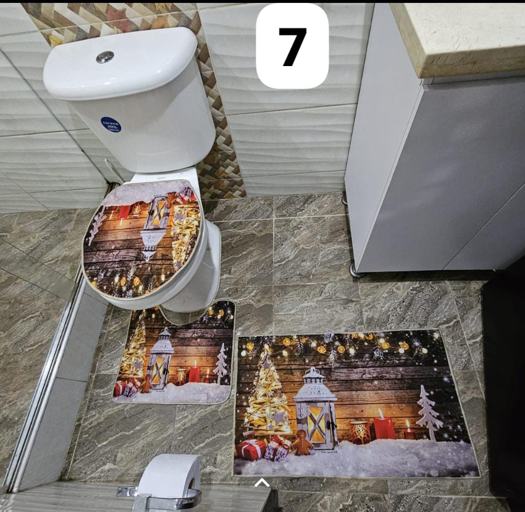 Set Tapete Para Baño Navideño