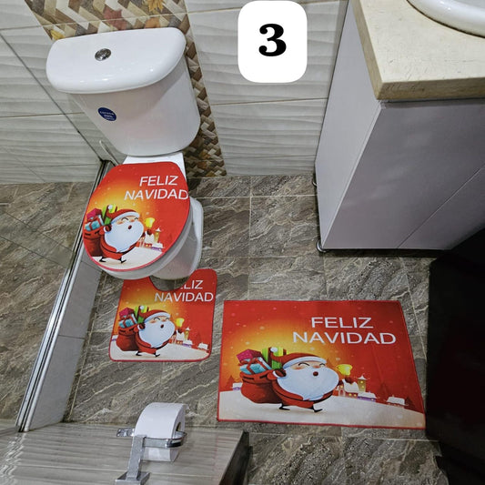 Set Tapete Para Baño Navideño