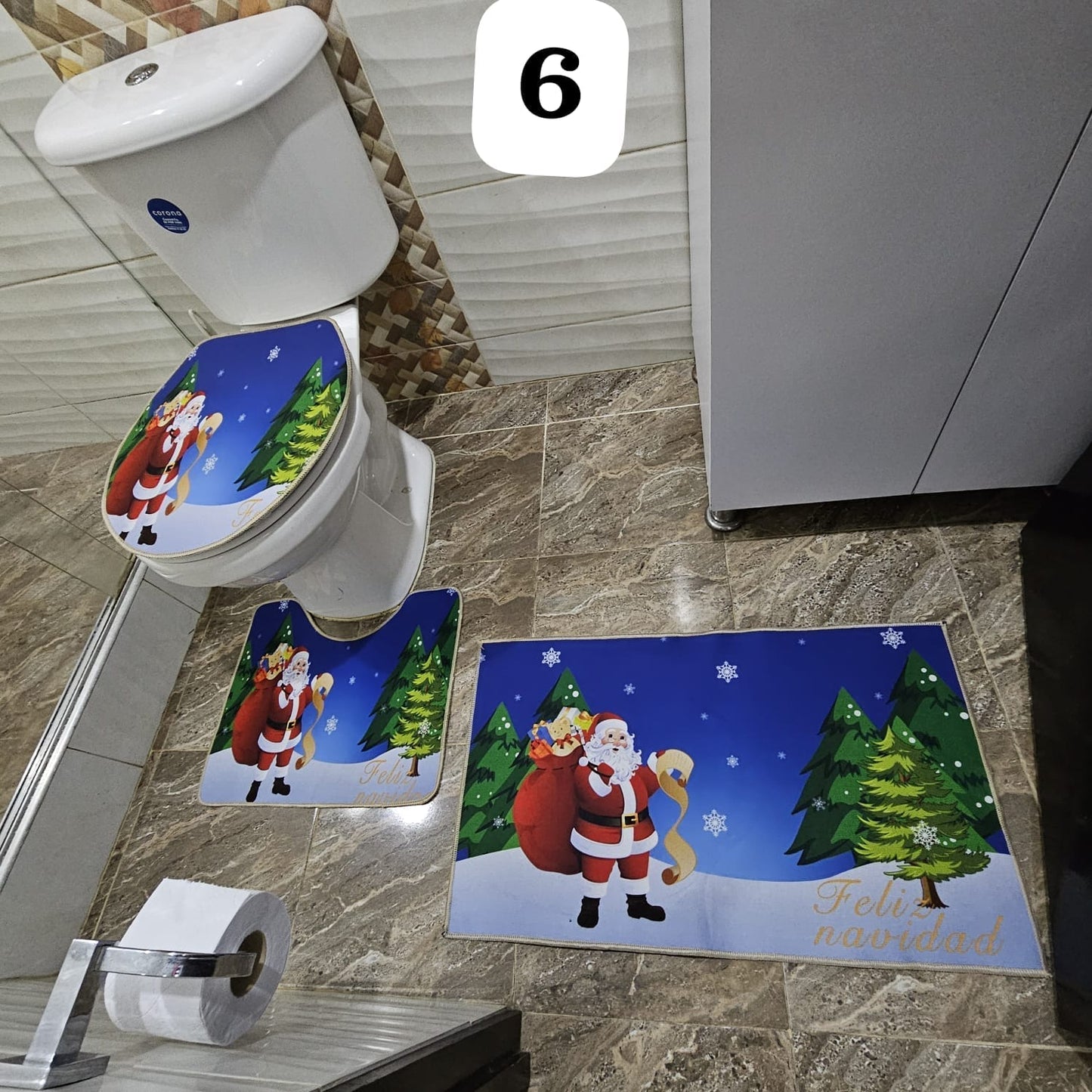 Set Tapete Para Baño Navideño