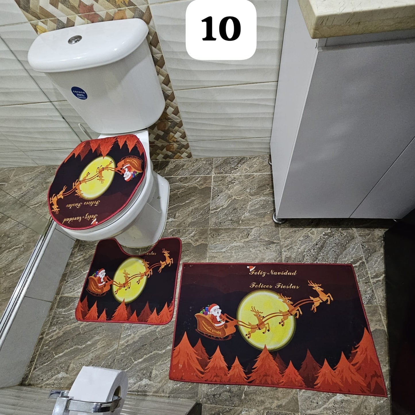Set Tapete Para Baño Navideño