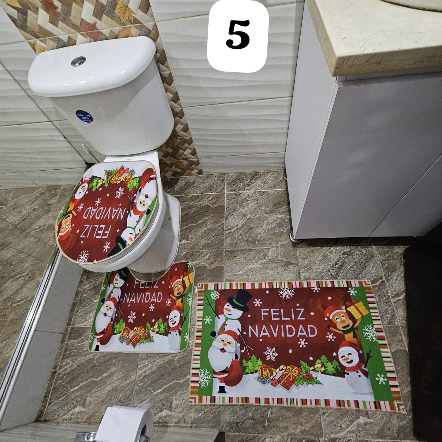 Set Tapete Para Baño Navideño