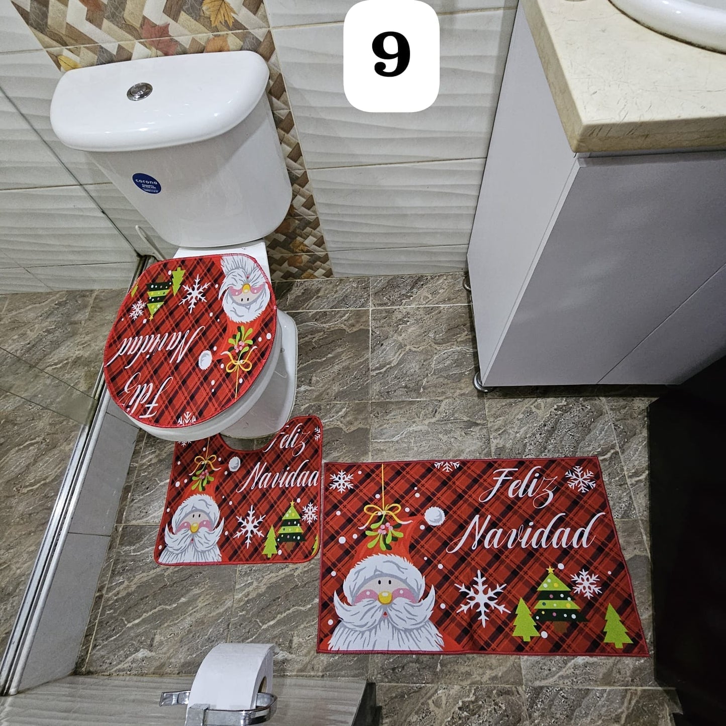 Set Tapete Para Baño Navideño
