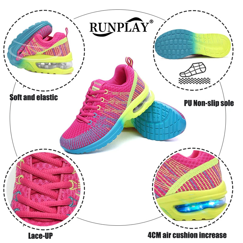 🟡 Tenis para mujer, zapatillas deportivas de malla con aumento de altura de 4CM con cojín de aire para Fitness, zapatillas deportivas transpirables para caminar para mujer