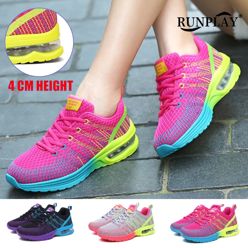 🟡 Tenis para mujer, zapatillas deportivas de malla con aumento de altura de 4CM con cojín de aire para Fitness, zapatillas deportivas transpirables para caminar para mujer