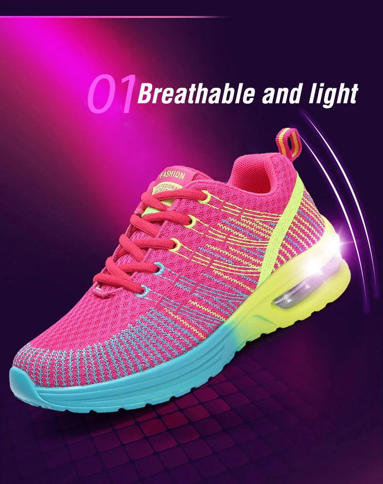 🟡 Tenis para mujer, zapatillas deportivas de malla con aumento de altura de 4CM con cojín de aire para Fitness, zapatillas deportivas transpirables para caminar para mujer