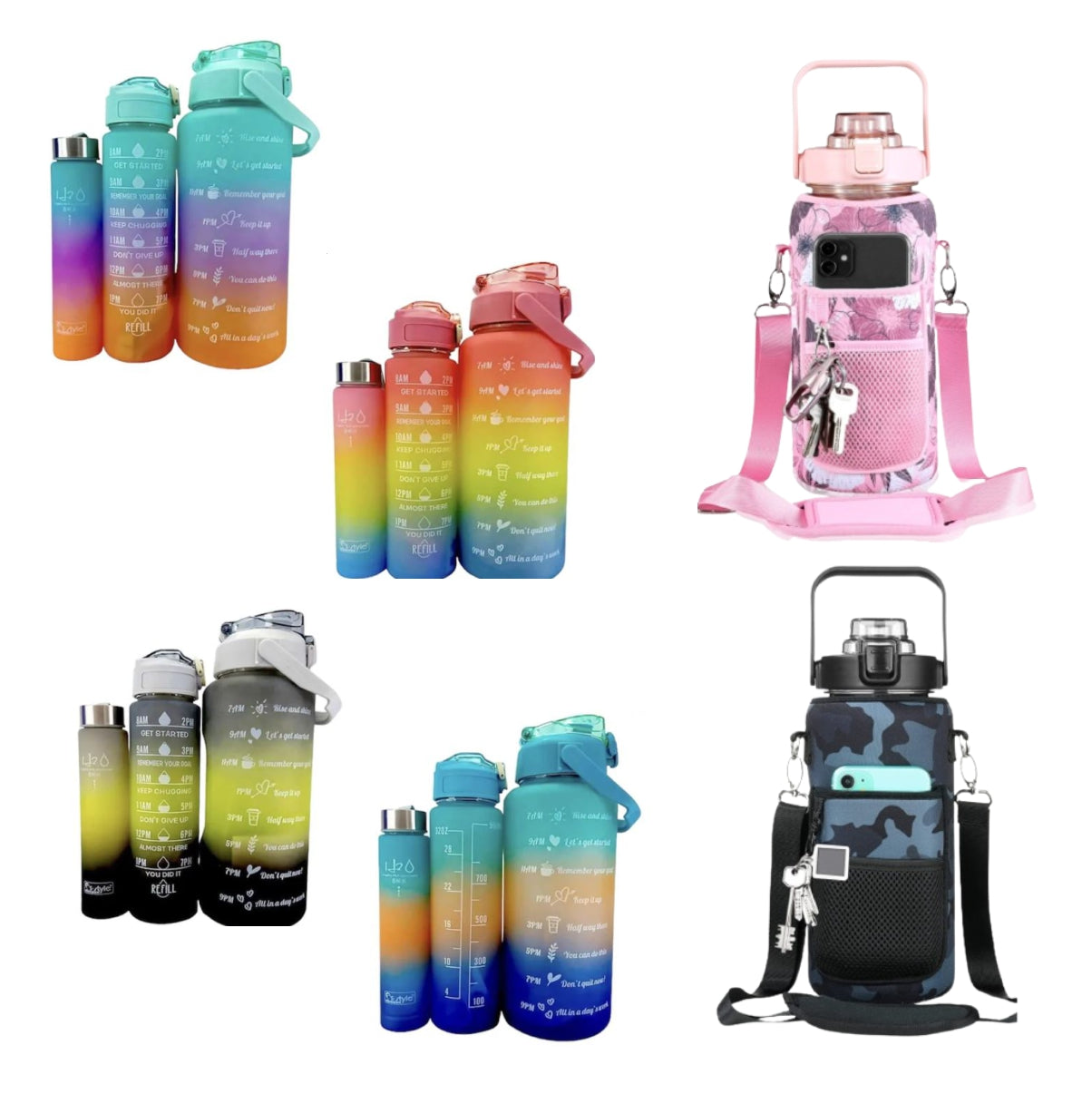 Trio Termo Motivacional + Funda Botella Mujer Hombre