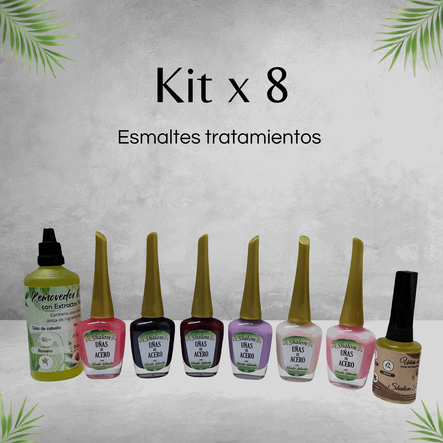 Kit Uñas De Acero Natural 8 productos esmaltes y tratamiento todo en 1 kit