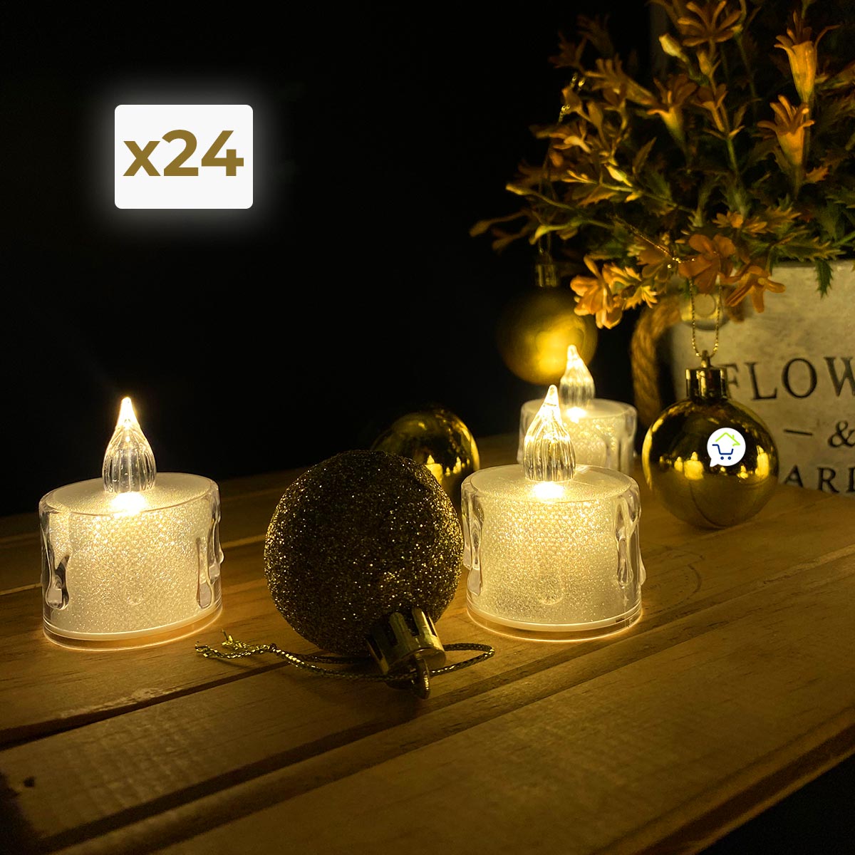 Velas Pequeñas LED X24 Tornasol Decoración Navidad