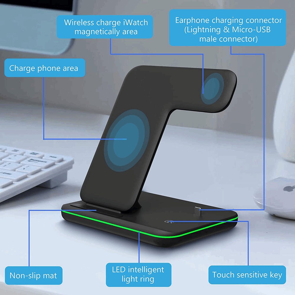 Base Cargador Inalámbrico Para iPhone Iwatch AirPods 3 En 1