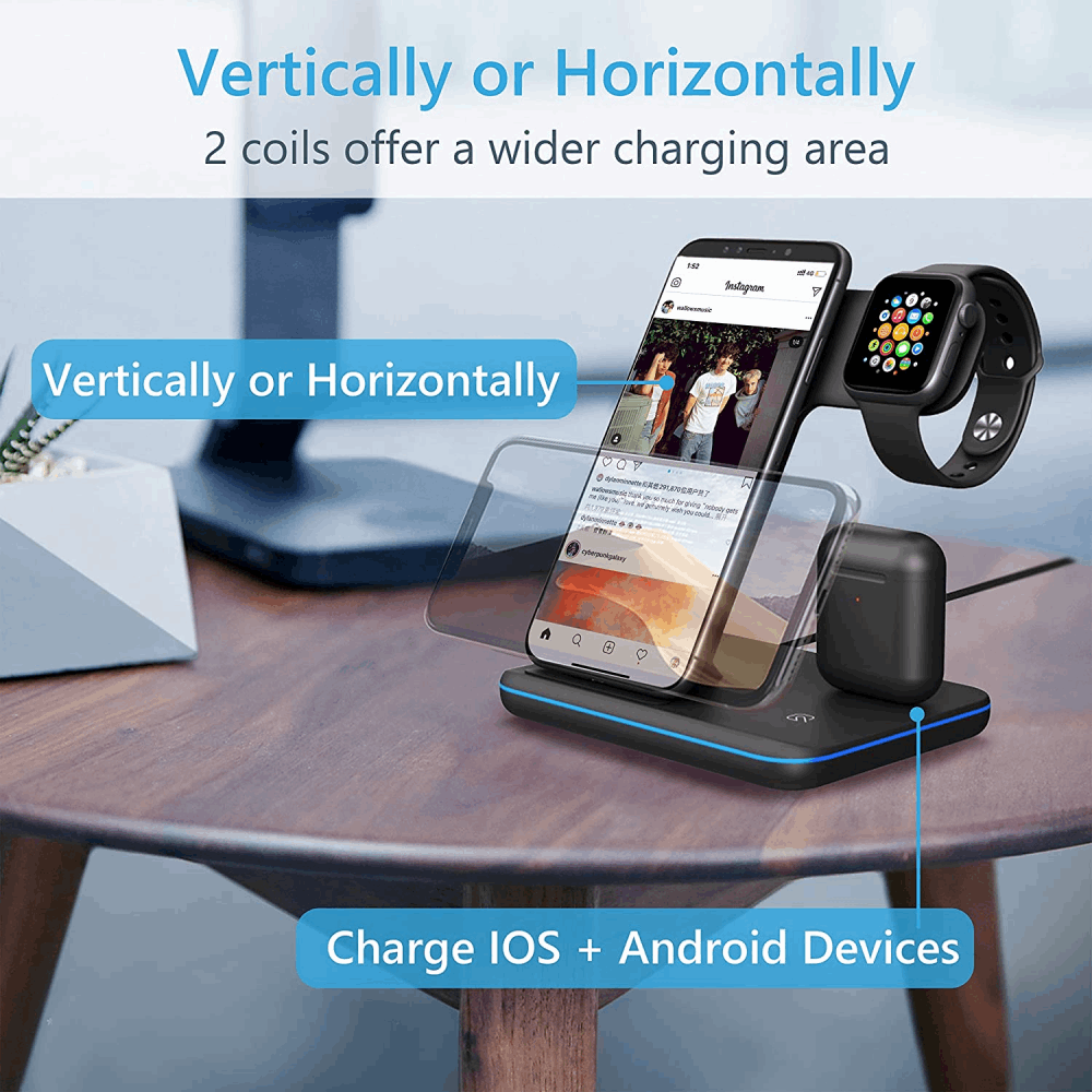 Base Cargador Inalámbrico Para iPhone Iwatch AirPods 3 En 1