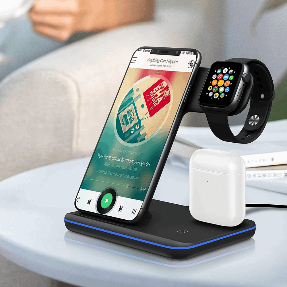 Base Cargador Inalámbrico Para iPhone Iwatch AirPods 3 En 1