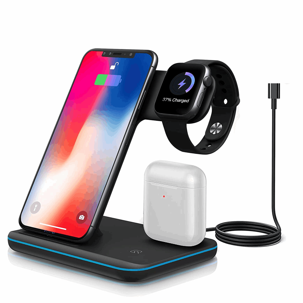Base Cargador Inalámbrico Para iPhone Iwatch AirPods 3 En 1