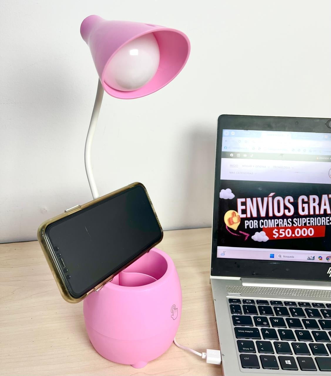 Lámpara Con Soporte De Celular Recargable