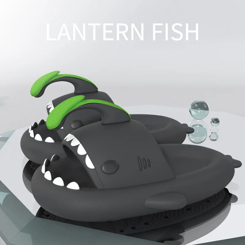 🟡 Chanclas de tiburón de suela gruesa de 4cm para mujeres y hombres, toboganes de playa para interiores, lindas sandalias de calle de verano para parejas con linterna brillante nocturna
