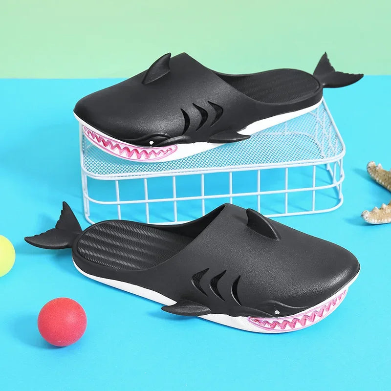 🟡 Chanclas de dibujos animados Unisex, sandalias de playa antideslizantes para exteriores tiburón