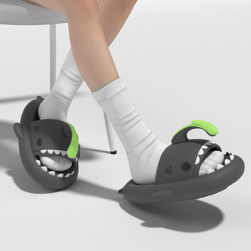 🟡 Chanclas de tiburón de suela gruesa de 4cm para mujeres y hombres, toboganes de playa para interiores, lindas sandalias de calle de verano para parejas con linterna brillante nocturna
