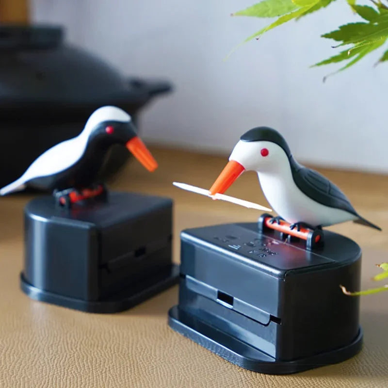 🟡 Contenedor de palillos de dientes con forma de pájaro, dispensador automático de palillos de dientes, soporte para palillos de dientes, decoración del hogar, accesorios de mesa, cocina y restaurante