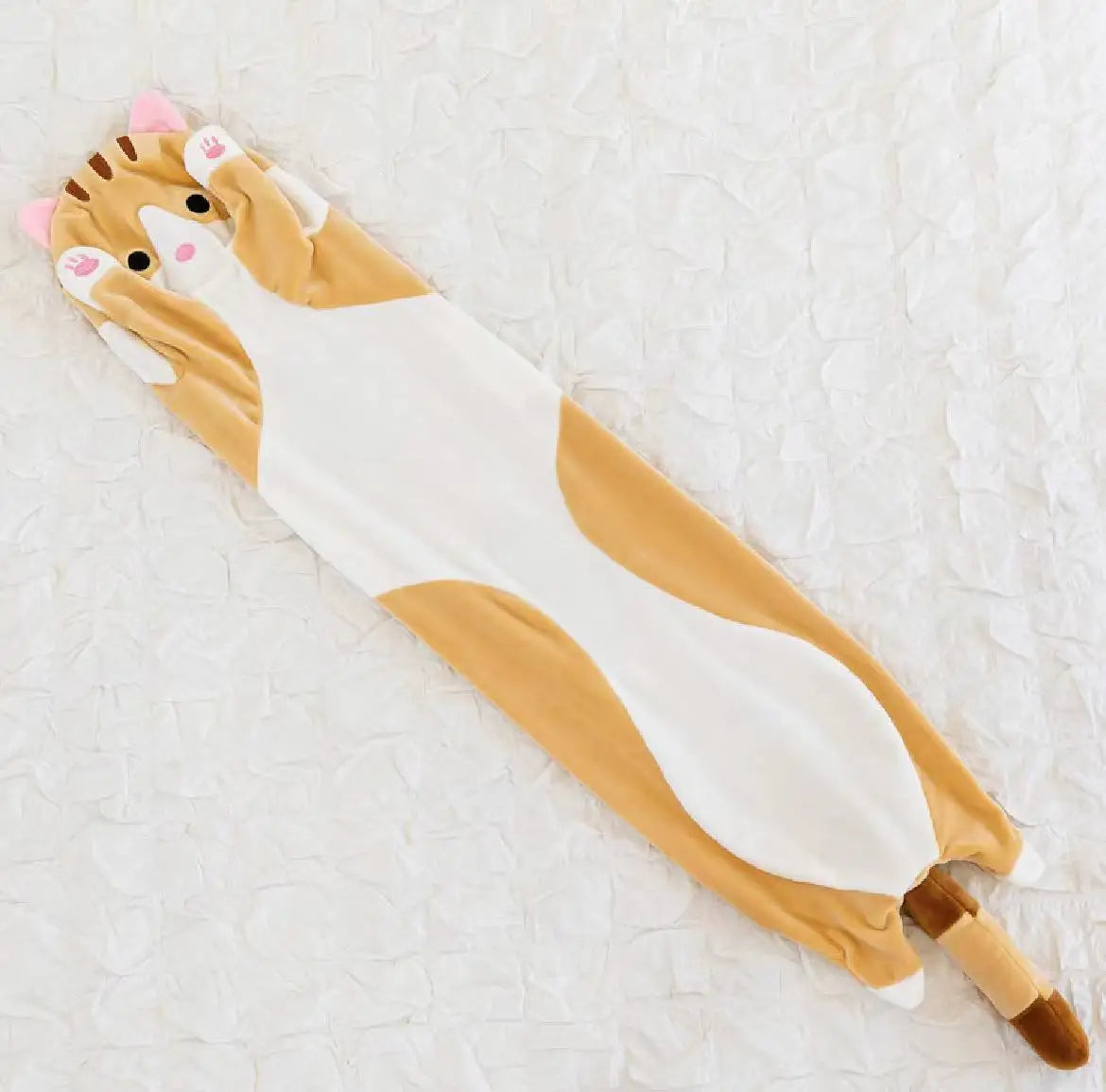 🟡 Divertida piel de gato para peluche de alegría, lindo y suave gato largo, juguetes de peluche para pausa en oficina, siesta, almohada, cama, dormir, decoración del hogar, muñeco peluche para niños y niñas, perfecto para regalo
