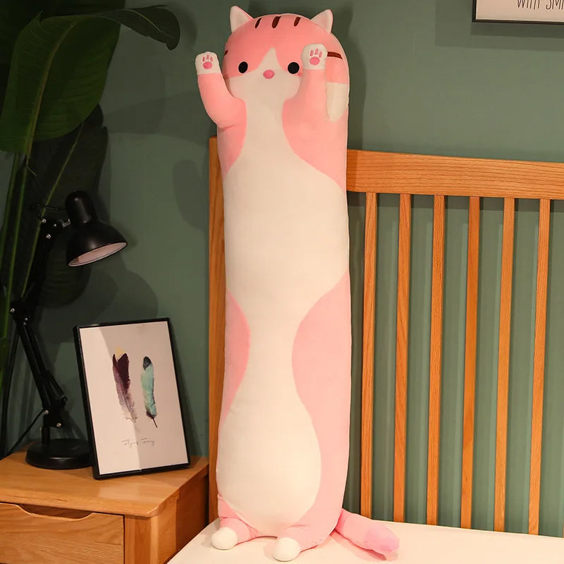🟡 Divertida piel de gato para peluche de alegría, lindo y suave gato largo, juguetes de peluche para pausa en oficina, siesta, almohada, cama, dormir, decoración del hogar, muñeco peluche para niños y niñas, perfecto para regalo