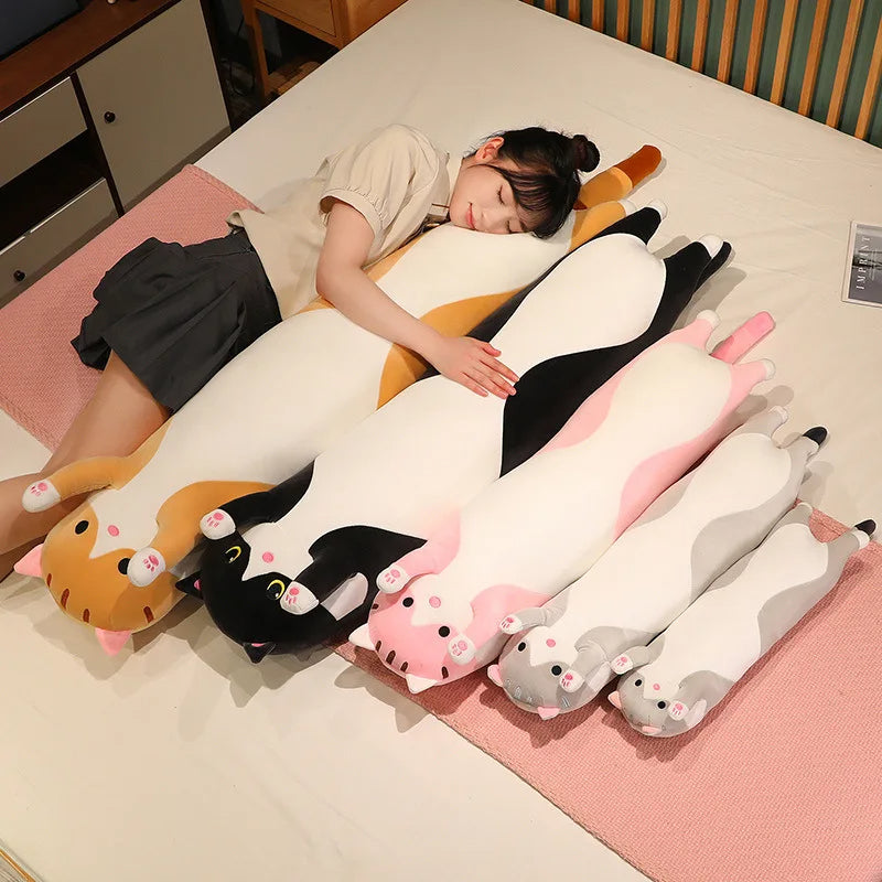 🟡 Divertida piel de gato para peluche de alegría, lindo y suave gato largo, juguetes de peluche para pausa en oficina, siesta, almohada, cama, dormir, decoración del hogar, muñeco peluche para niños y niñas, perfecto para regalo