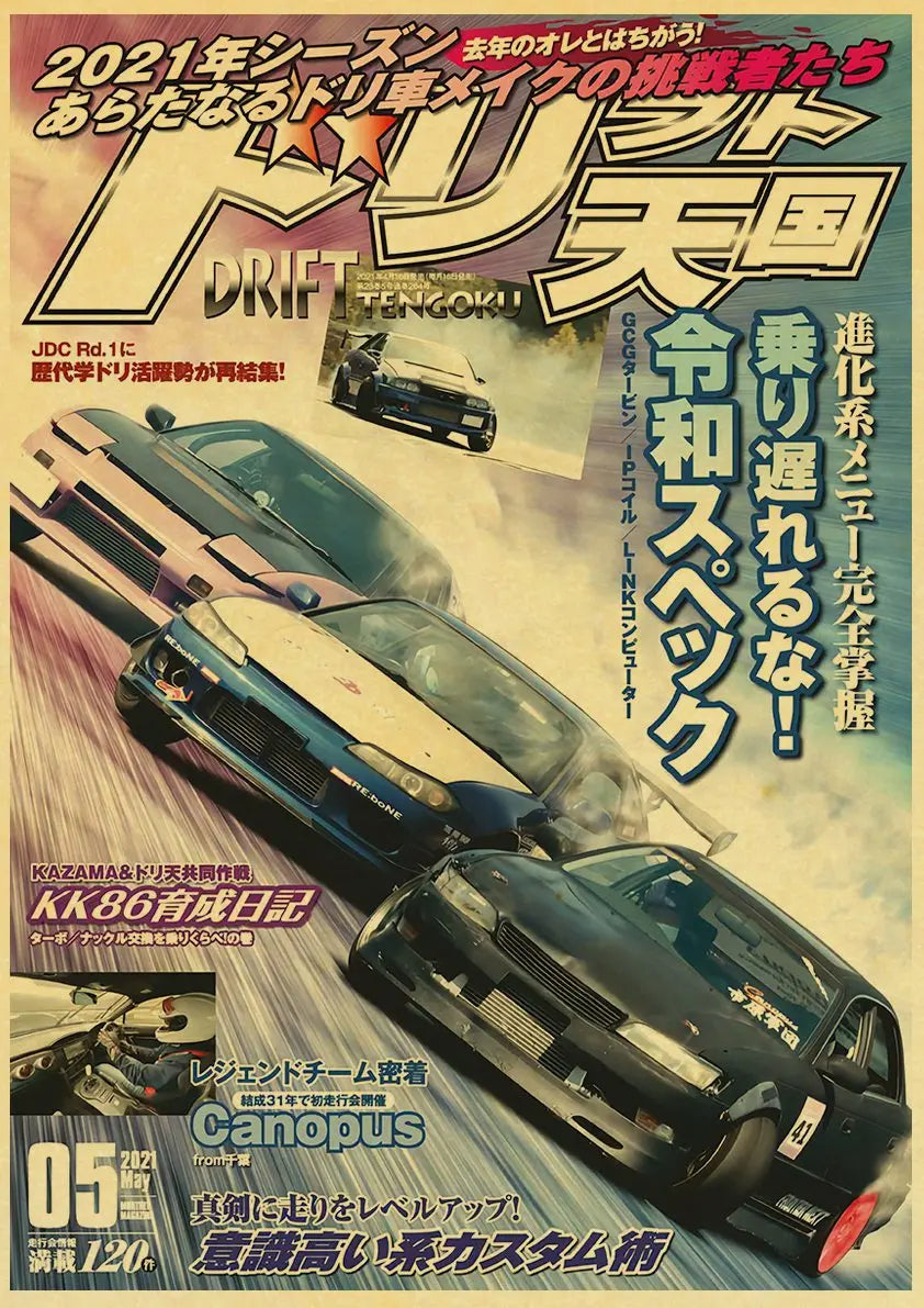 🟡 Coches de Japón retrofit carreras Retro 90s cartel pared tabla impresiones carteles hogar sala de estar decoración pintura de pared sin marco