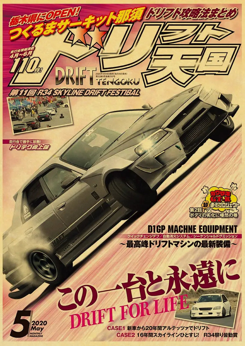 🟡 Coches de Japón retrofit carreras Retro 90s cartel pared tabla impresiones carteles hogar sala de estar decoración pintura de pared sin marco