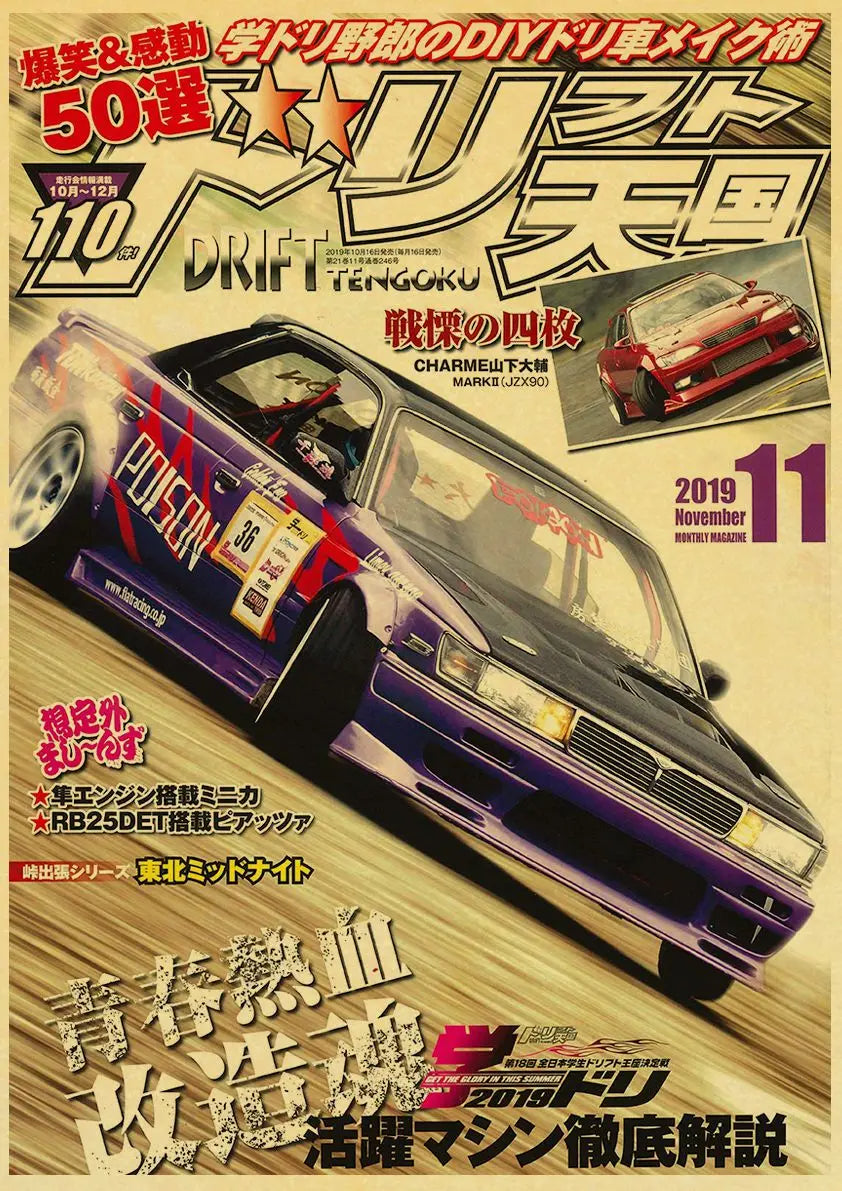 🟡 Coches de Japón retrofit carreras Retro 90s cartel pared tabla impresiones carteles hogar sala de estar decoración pintura de pared sin marco