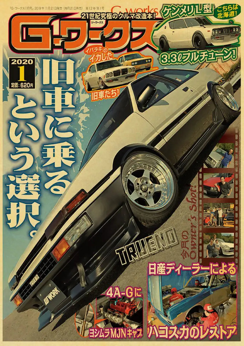 🟡 Coches de Japón retrofit carreras Retro 90s cartel pared tabla impresiones carteles hogar sala de estar decoración pintura de pared sin marco