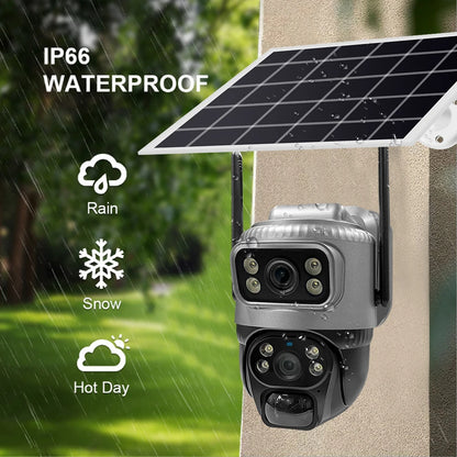 🟡 Cámara V380 de doble lente 4G, PIR Solar, detección humana, visión nocturna, vídeo de seguridad impermeable, cámara IP, Monitor CCTV con batería de 8MP 4K y ranura SIM 4G