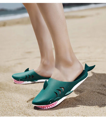 🟡 Chanclas de dibujos animados Unisex, sandalias de playa antideslizantes para exteriores tiburón