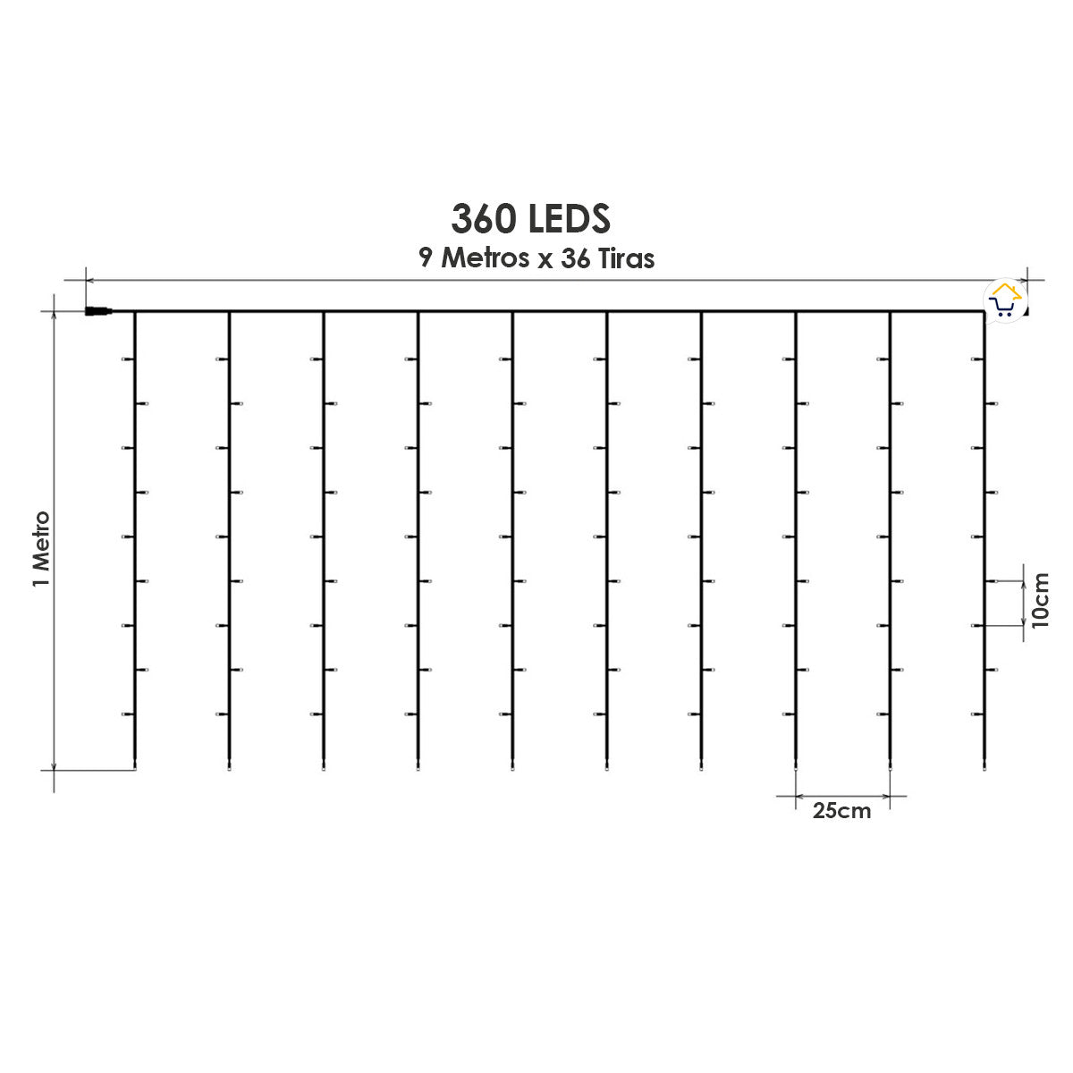 Cortina Luz Led 9mtsx1mt 360 Luces Navidad