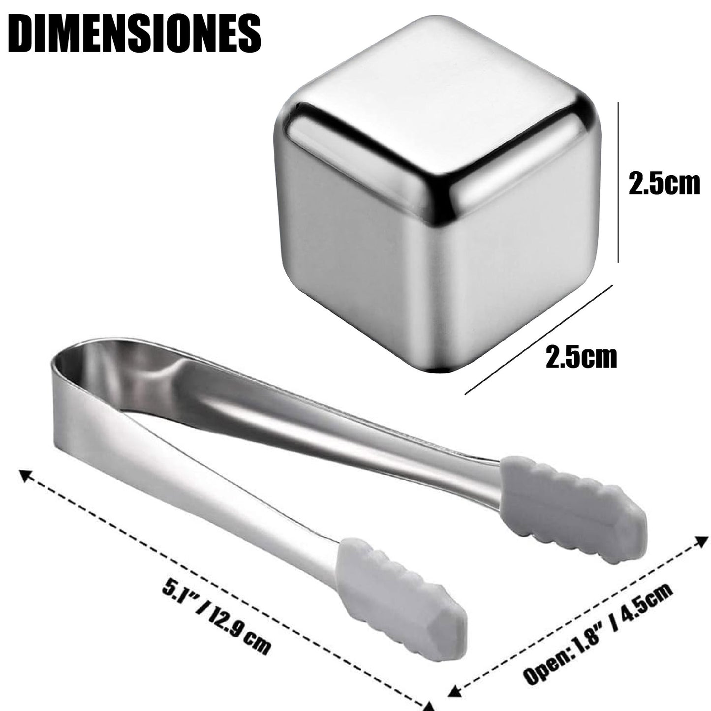 Set X8 Cubos Hielo Reutilizables Acero + Pinzas