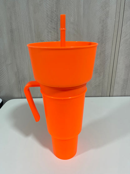 Vaso de estadio, bebida de palomitas de maíz, taza de Cola 2 en 1, tazón de aperitivos portátil contra salpicaduras, tazón de almacenamiento de pollo con asa