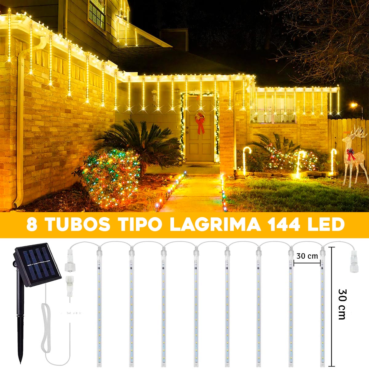 Luces Led Meteoro Solares Navidad 3 Mts