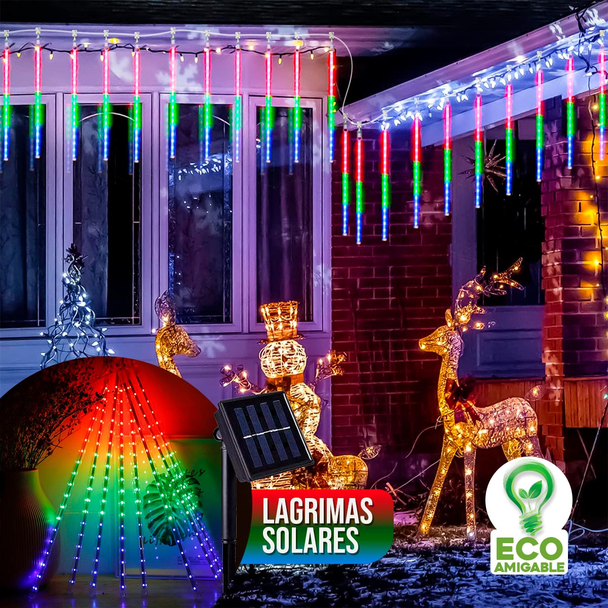 Luces Led Meteoro Solares Navidad 3 Mts