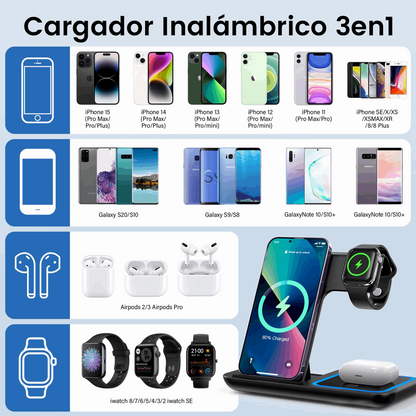 Cargador Inalambrico 3 En 1 Estación QI
