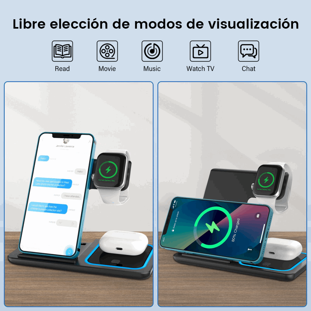 Cargador Inalambrico 3 En 1 Estación QI